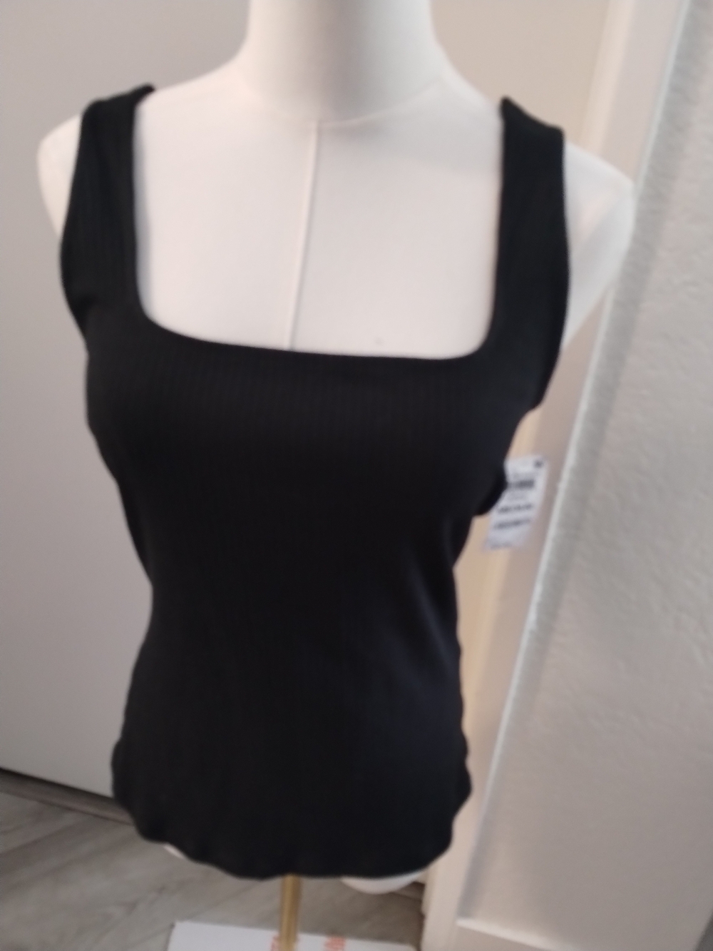 INC International Concepts Black Ribbed Square Neck Tank